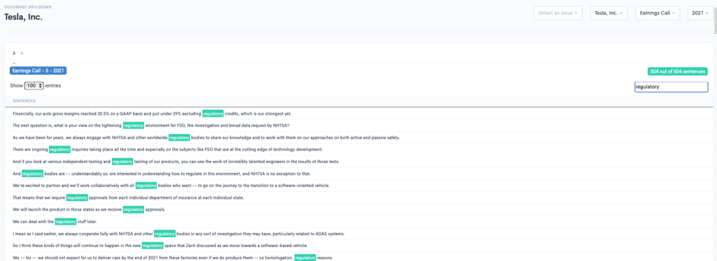 4. Tesla Earnings Call Regulatory Search